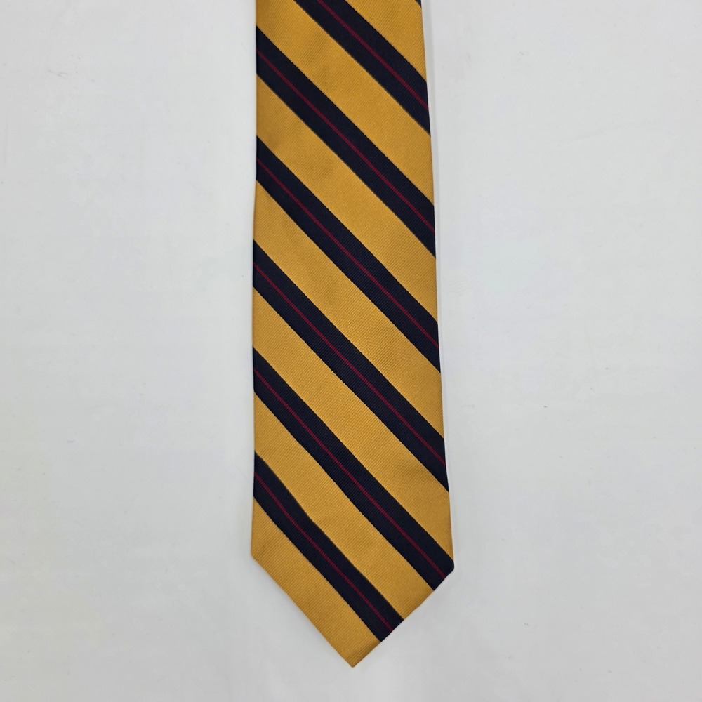 Brooks Brothers 346 Mens Silk Rep Stripe Tie Gold Navy Blue Burgundy Made in USA
